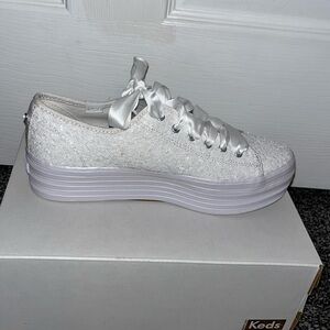 Keds White Sequin Platform Lace-Up Sneaker